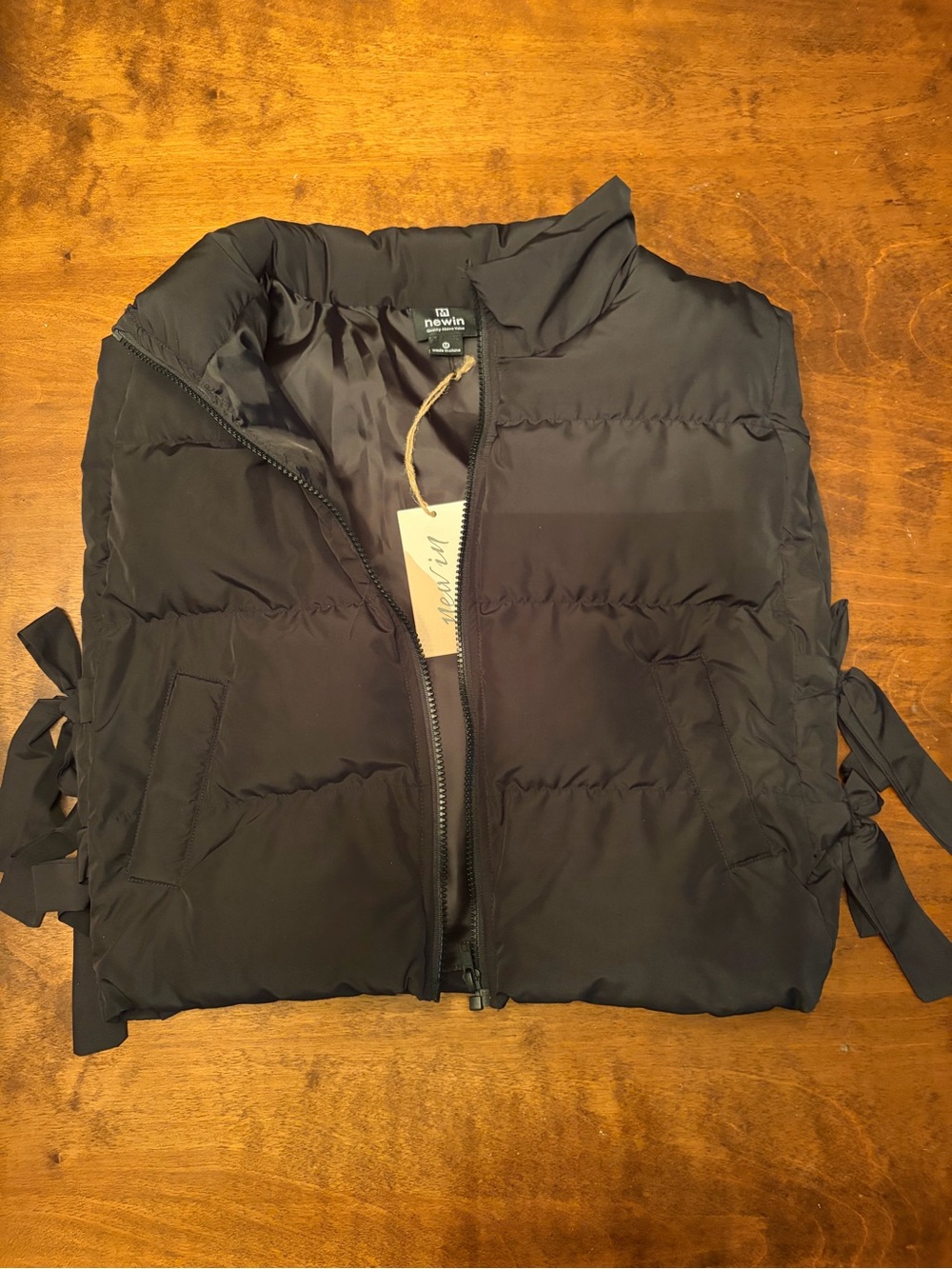 Black Quilted Puffer Vest with Side Tie Details